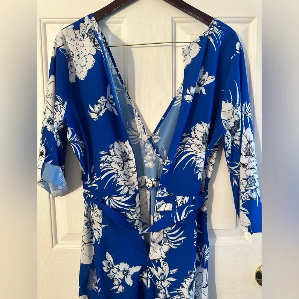 YUMI KIM Coastal Resort Spring Lg All For You Floral Blue Jumpsuit Wide Leg Crop